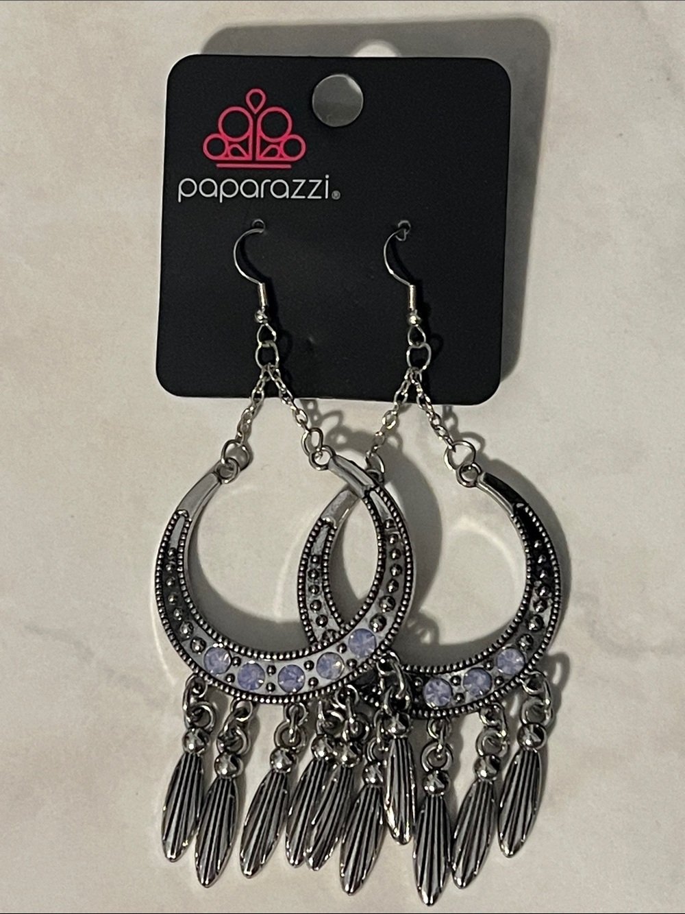Paparazzi Silver Hoop Chandeliers with Iridescent Blue Stones